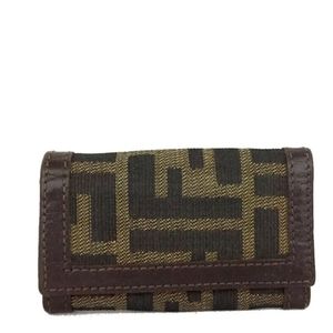 EUC FENDI Zucca Canvas Leather 6 Ring Key Case